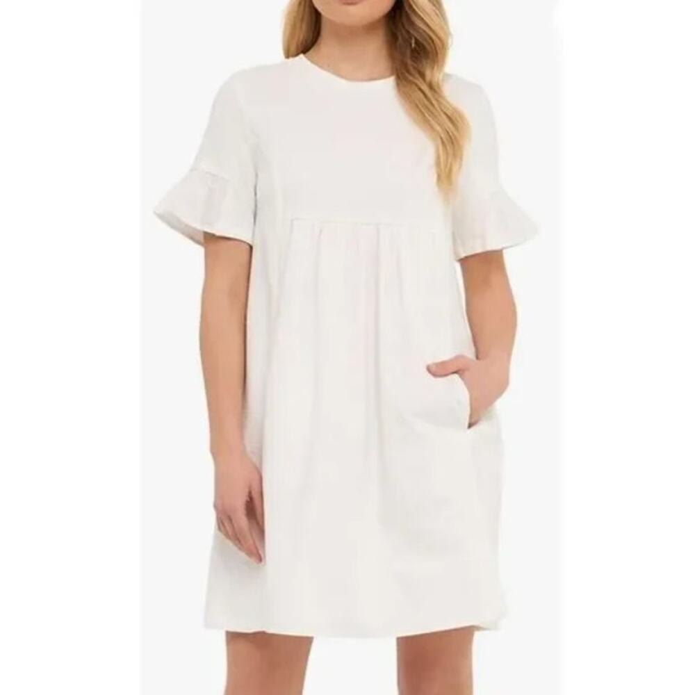 English Factory Cream Ruffle-Sleeve Mini Dress
